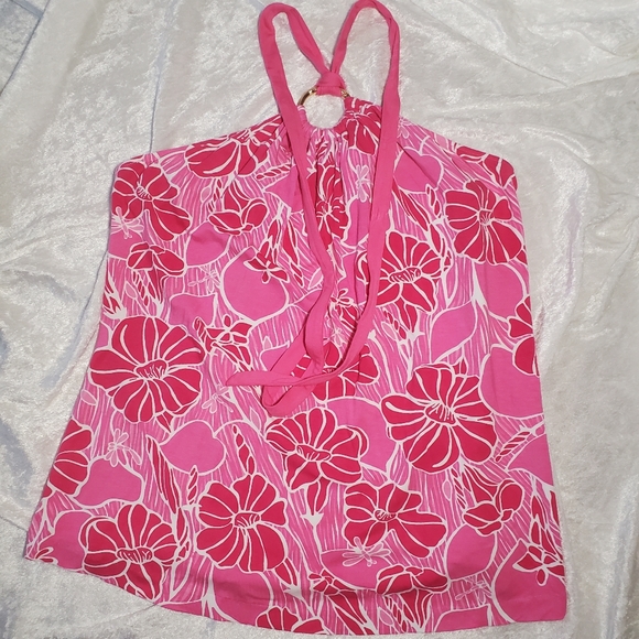 Lilly Pulitzer Tops - Lilly Pulitzer- Pink Floral Tie Halter Neck Top, Size Medium